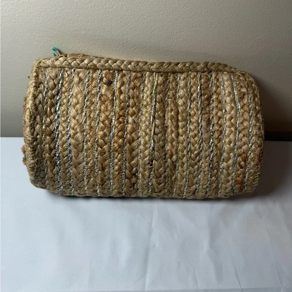 Shiraleah Woven Straw Clutch with Colorful Pom-Pom Accent - Picture 6 of 8